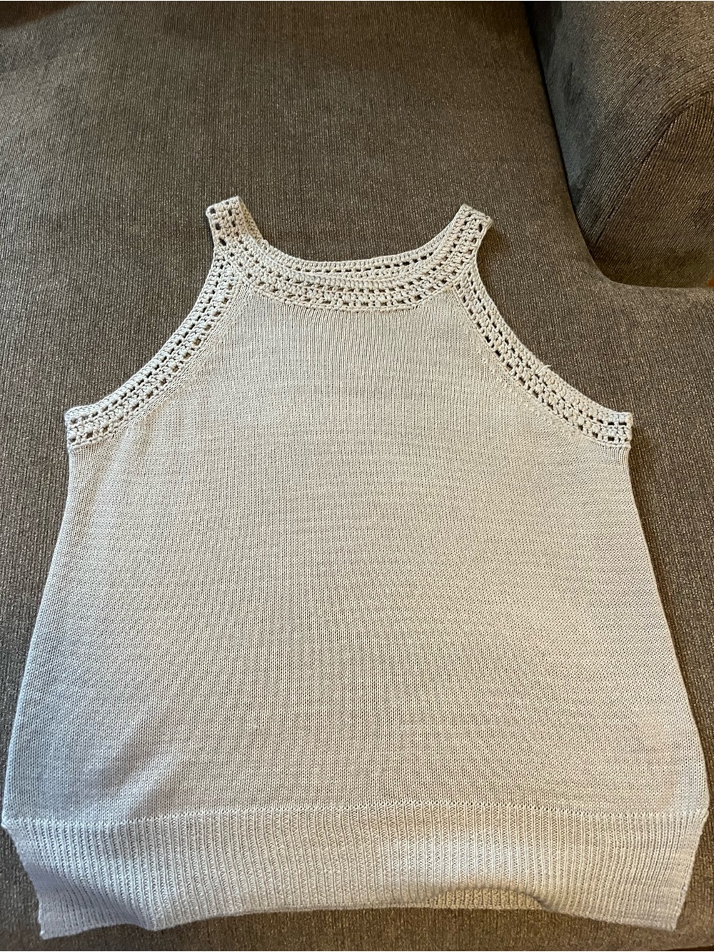 Crochet-Trim Gray Knit Tank Top by